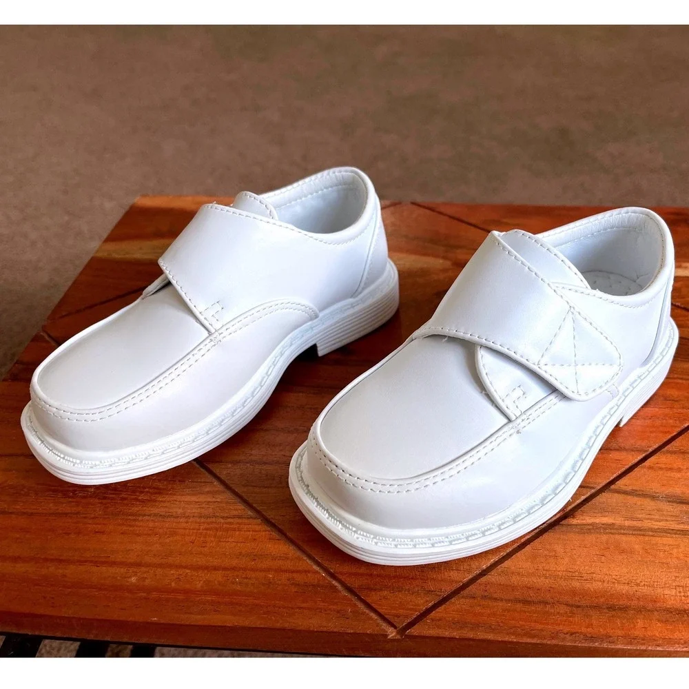 Lito Frank-A Boys White PU Dress Shoes Hook and Loop Loafers Size‎ 8 NEW